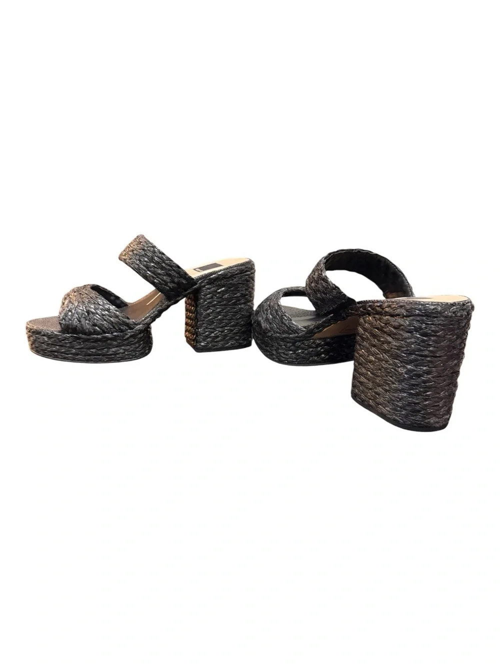 Dolce Vita Latoya Black Raffia Platform Slide Sandals | Women’s Size 9.5 | NIB
